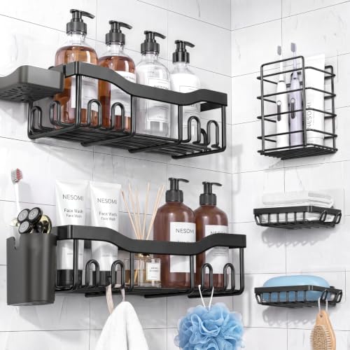 7 Piece Shower Caddy Organizer Shelf Black Stainless Steel Deal