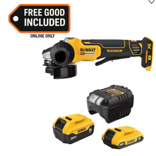 DEWALT 20V MAX XR Cordless Brushless 4.5 in. Angle Grinder with 5Ah and 2Ah Batteries