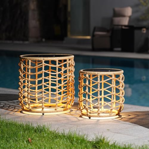 Solar Yard Boho Solar Nesting Tables with Built-in Lights - Set of 2 Deal