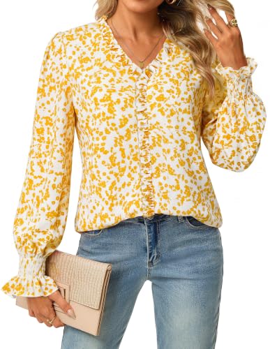 GRACE KARIN Women's Long Sleeve Boho Ruffle Work Blouse