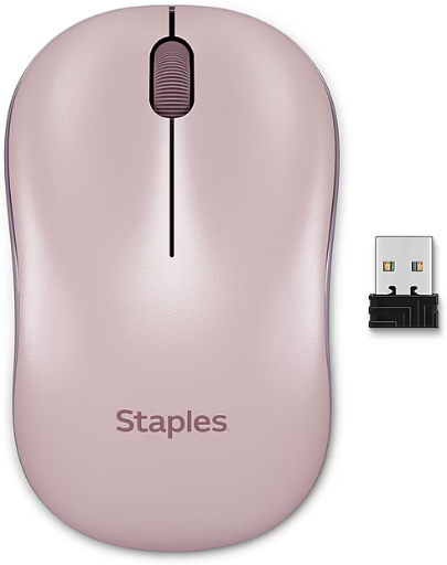 Staples TECH Wireless Optical Ambidextrous Mouse with USB Receiver, Pink
