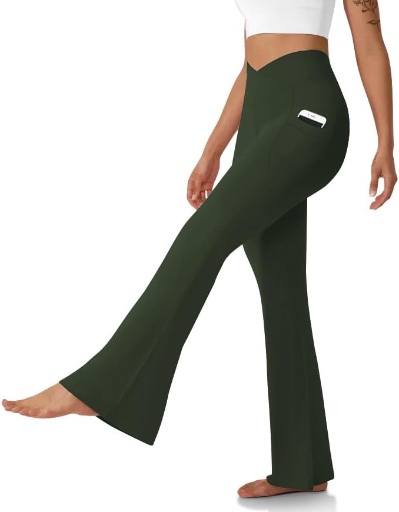 DLOODA Leggings with Pockets Crossover Waisted Pants Tummy Control
