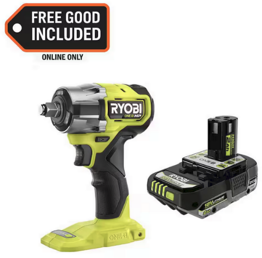 Ryobi ONE+ HP 18V Brushless Cordless Compact 1/2 in 4 Mode Impact Wrench with FREE 2.0 Ah HIGH PERFORMANCE Battery Deal