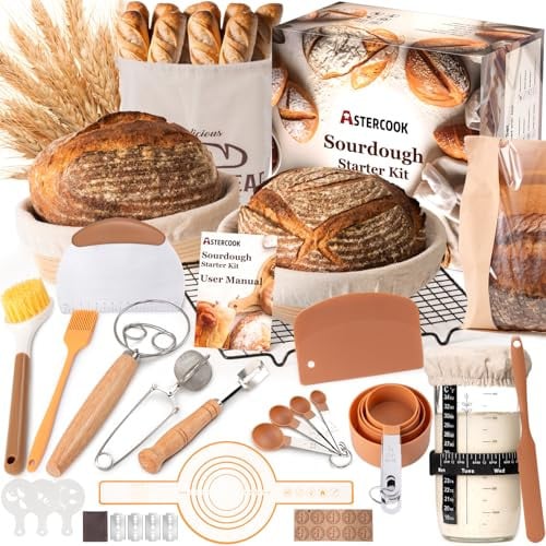 Astercook Sourdough Starter Kit with Round & Oval Banneton Bread Proofing Basket Deal