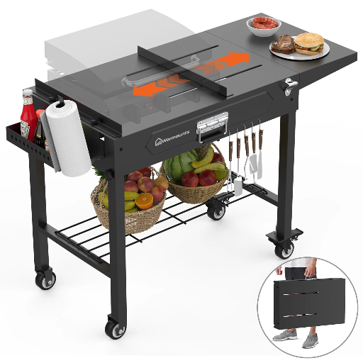 WARMOUNTS Portable 37"x 17" Outdoor Grill Cart with Wheels & Caddy