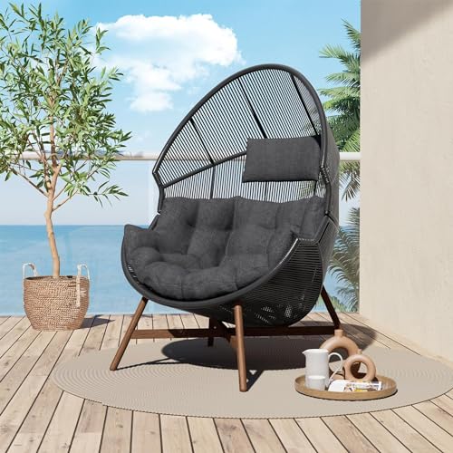Grand patio Outdoor Modern 2-Seat Wicker Egg Chair with Cushion Deal