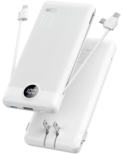 VRURC 10,000mAh Portable Charger w/ Built-In Cables & Wall Plug