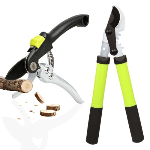 Garden Shears Set, 2-Piece Pruning Loppers & Pruners with Gear System