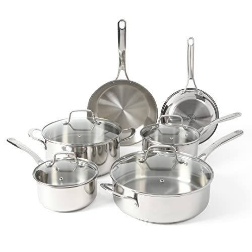 Martha Stewart Castelle 10 Piece 18/8 Stainless Steel Induction Safe Triply Bottom Cookware Set