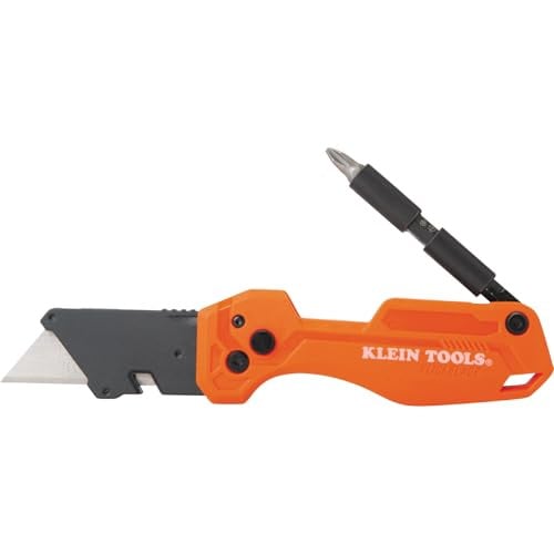 Klein Tools 44304 Folding FLICKBLADE Utility Knife with 1/4-Inch Nut Driver and #2 Phillips Bit