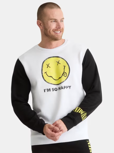 Nirvana Men's Smiley Graphic Crewneck Sweatshirt