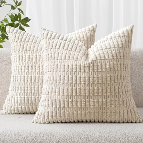 MIULEE 18x18 Inch Corduroy Decorative Striped Farmhouse Throw Pillow Cover
