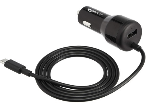 Amazon Basics 30W USB Car Charger w/ Attached 18W PD USB-C Cable