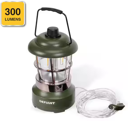 Defiant 300-Lumen Rechargeable Dimmable Lantern w/ String Light