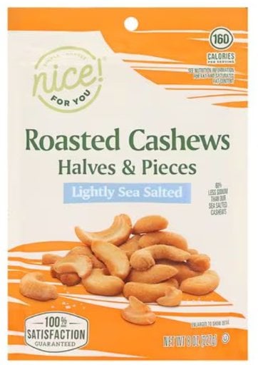 Nice! Roasted Cashews Halves & Pieces Lightly Sea Salted 8.0 oz 2-Pack Deal