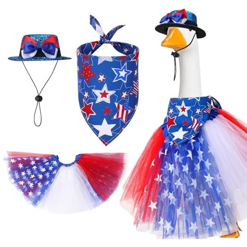 4th of July Porch Goose Outfits with Hat Bandana and Tutu Skirt