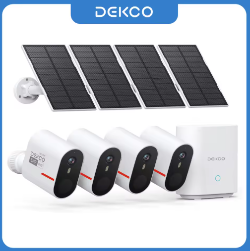 DEKCO 3K/5MP Solar Security Cameras 4-Cam Kit Wireless Color Night Vision Deal