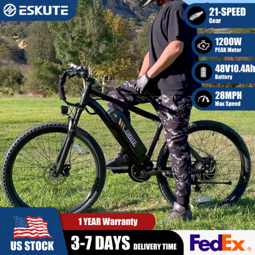ESKUTE M200 1200W Peak Mountain E-Bike 28MPH 55 Miles 48V 10.4Ah Deal