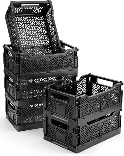 6-Pack Collapsible Plastic Storage Baskets with Label Slots