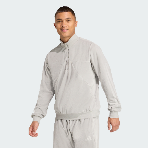 adidas Men's Velour Half Zip Track Top (Metal Grey)