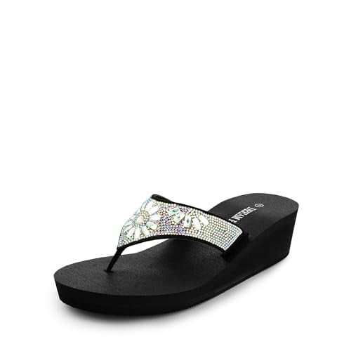 Dream Pairs Women's Rhinestone Platform Wedge Flip Flops Multi Flower Deal