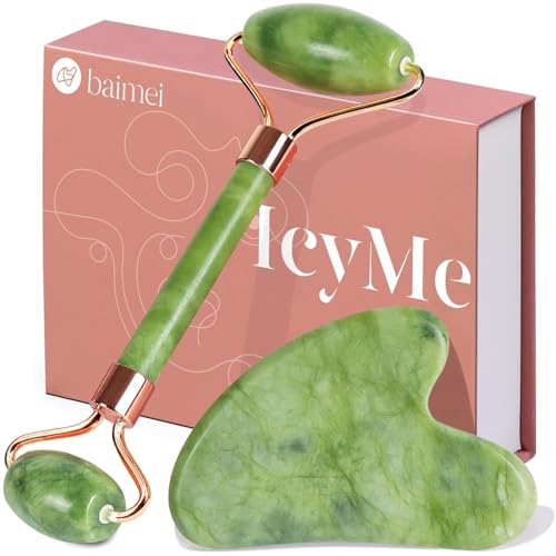 BAIMEI IcyMe Gua Sha & Jade Roller Facial Skincare Tool Set (Green) Deal