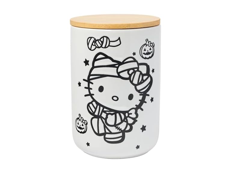 Silver Buffalo Sanrio Hello Kitty Halloween Ceramic Cookie Jar with Bamboo Lid