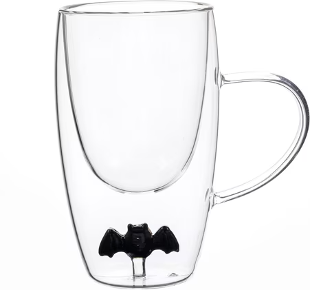 11.5-Oz Way To Celebrate Bat Theme Double-Wall Borosilicate Glass Coffee Mug