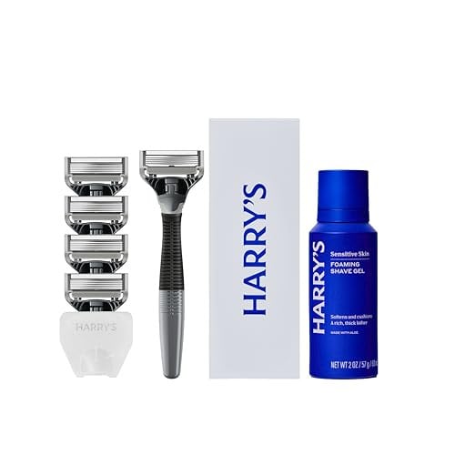 Harry's Original Shaving Kit - Razor Handle, 5 Blades, Shave Gel, Travel Cover, TSA Approved, Charcoal Deal