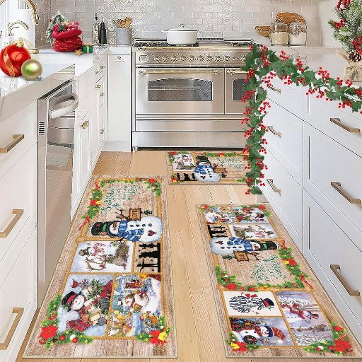 Ileading Christmas Kitchen Non-Skid Floor Rugs 3-Piece