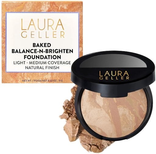 LAURA GELLER NEW YORK Award-Winning Baked Balance-n-Brighten Color Correcting Powder Foundation - Light Demi-Matte Natural Finish Deal