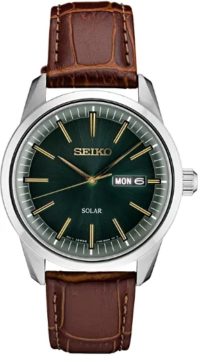 Seiko Men's Solar Essentials Brown Leather Strap Watch 40mm