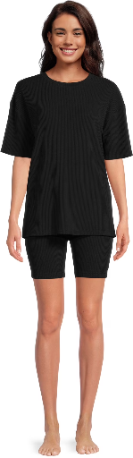 Lissome Women's Oversize Hacci Ribbed Tee and Bike Shorts Lounge Set, 2-Piece