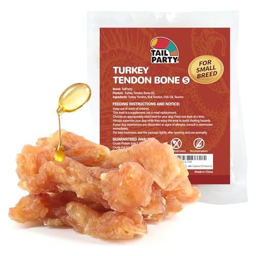 TailParty Turkey Tendons for Dogs with Fish Oil & Taurine (Bone, S, 4 oz)