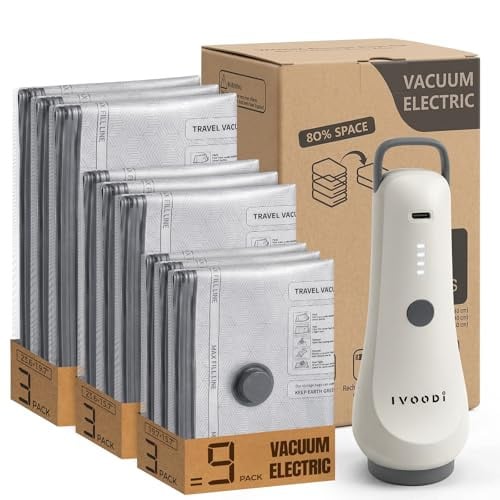 IVOODi Travel Vacuum Bags with Electric Pump, Compression 9-Piece Deal