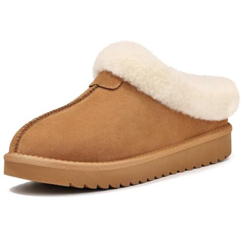 Genuine Suede Slippers for Women, Warm Cozy Indoor Outdoor Shoes