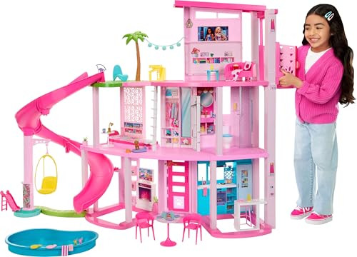 Barbie Dreamhouse Playset with Pool Party, 75+ Pieces, 3-Story Slide & Pet Elevator