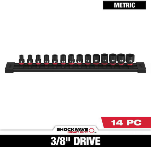 Milwaukee SHOCKWAVE 3/8 in. Drive Metric 6 Point Impact Socket Set (14-Piece)