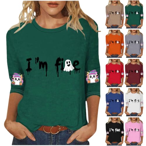 3/4 Length Sleeve Halloween Slogan Tops (Various) Deal