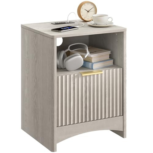 Marsail Wooden Nightstand with Charging Station 