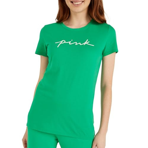 Victoria's Secret Women's Short Sleeve T-Shirt Logo, Electric Green Script Logo, XL
