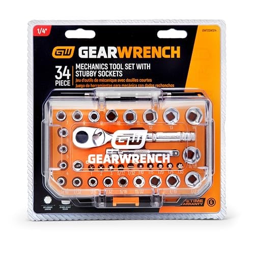 GEARWRENCH 34 Pc 1/4" Dr Stubby Socket Mechanics Hand Tool Set Deal