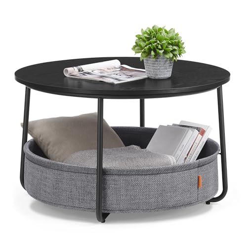 VASAGLE LILEA 29.5" Round Coffee Table w/ Fabric Storage Basket & Metal Frame Deal