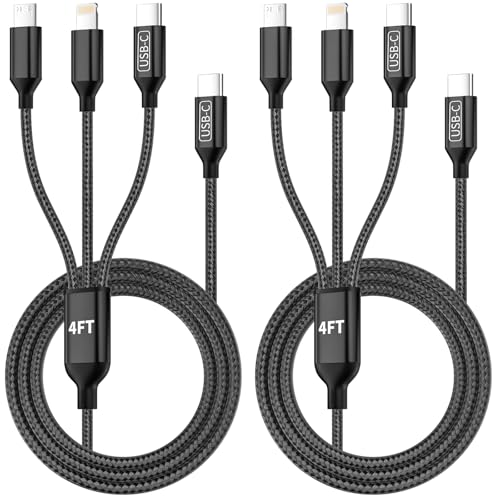 Jogrytece 2-Pack 4' 3-in-1 USB-C/Micro USB/Lightning Nylon Braided Multi Charging Cable Deal