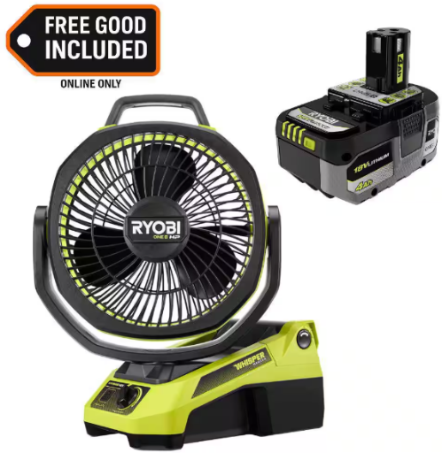 Ryobi ONE+ 18V Cordless Hybrid WHISPER SERIES 9 in. Oscillating Fan with ONE+ 18V 4.0 Ah Battery Deal