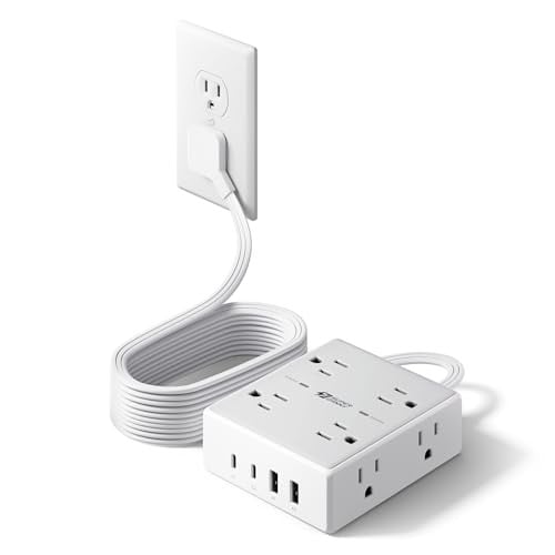 10Ft Extension Cord with Multiple Outlets, Flat Plug Surge Protector Power Strip 10 Ft Long Cord, 8 Outlets & 4 USB Ports (2 USB C) Deal