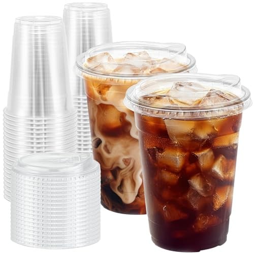 100 Pack 16 oz Clear Plastic Cups with Lids Deal