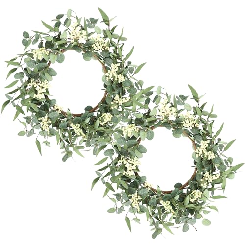 Pinkpum 20" Eucalyptus Green Wreath w/ White Berries 2-Pack