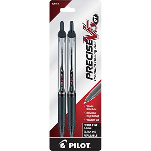 Pilot Precise V5 RT Refillable & Retractable Rollerball Pens (Black) 2-Pack Deal