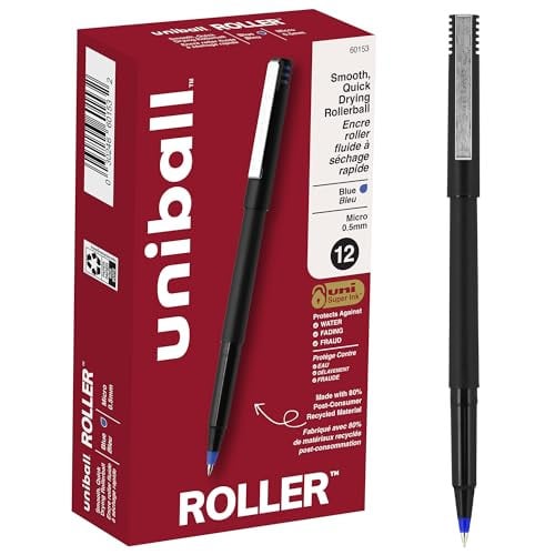 Uni-Ball uni Roller Ball Stick Pens 12-Pack (0.5 mm Micro Tip, Blue)